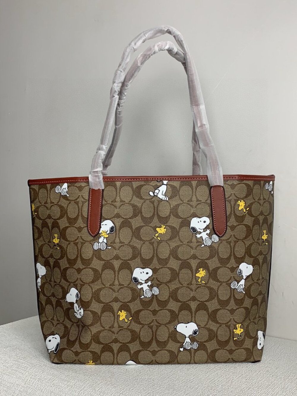 Coach Brown Tote with Snoopy Design - Picture 3 of 9